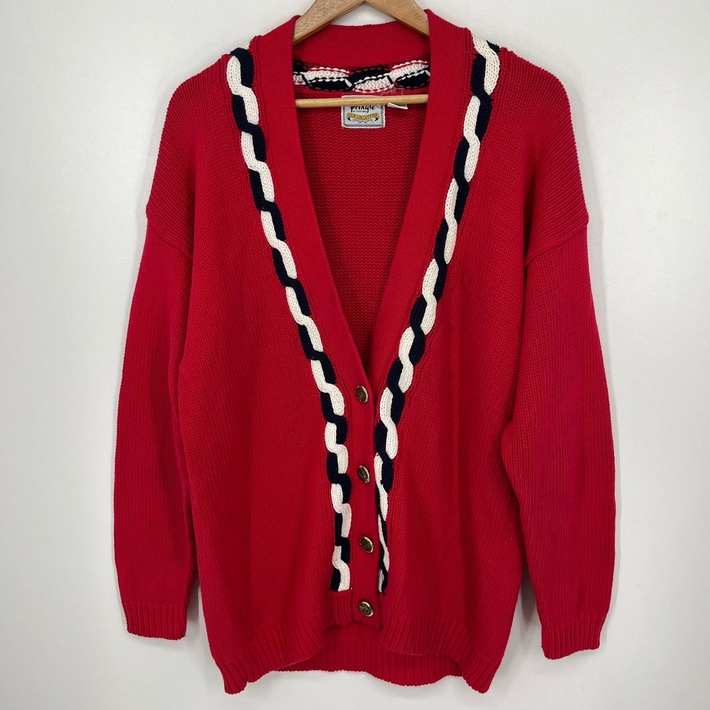 Pringle of Scotland Club Collection Red Cotton Knit Cardigan Sweater Vintage L